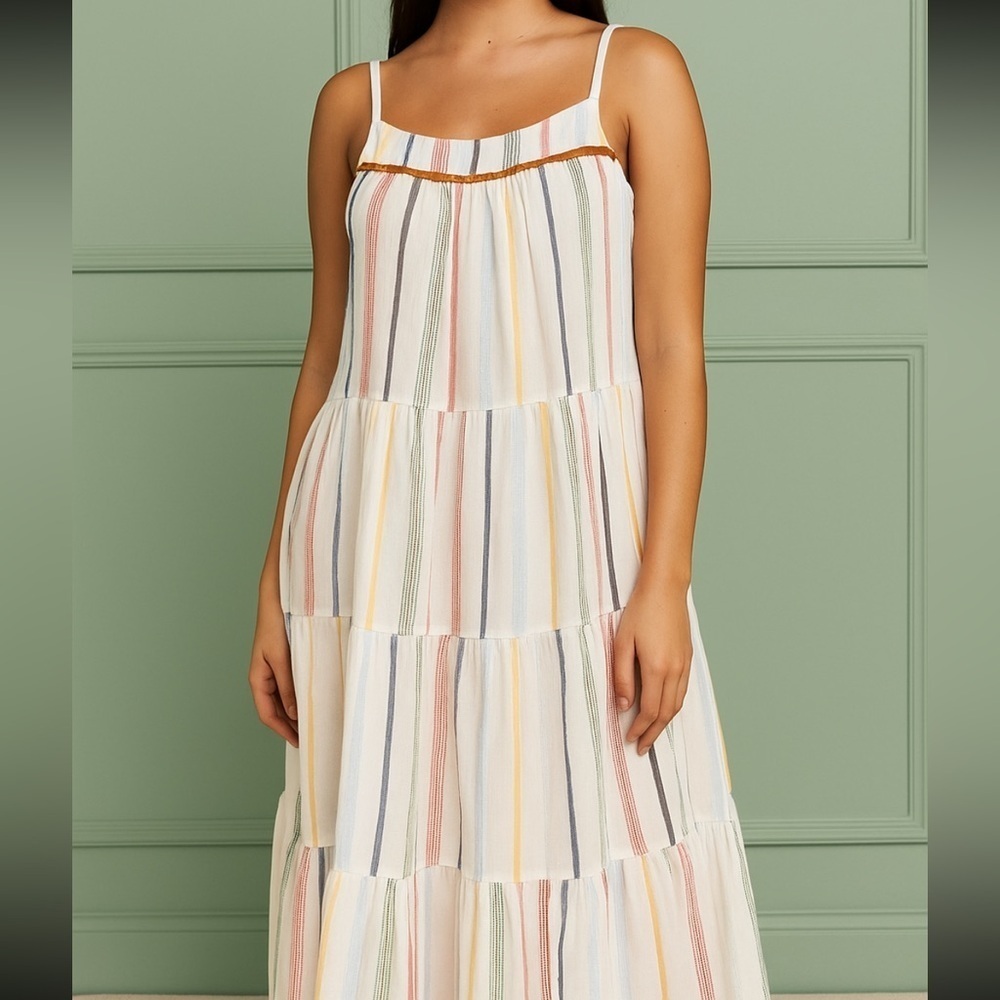 dRA Los Angeles Anthropologie Tiered Horizontal Stripe Midi Dress SIZE XS